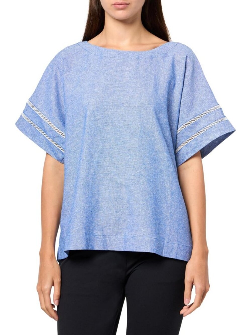 Chic Women's Dolman Sleeve Blouse with Trim - Stylish & Versatile Top